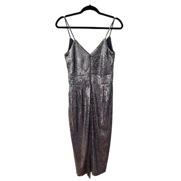 NWT Saylor Azariah Fringed Silver Gunmetal Sequin Wrap Dress. Size M. - Picture 9 of 12